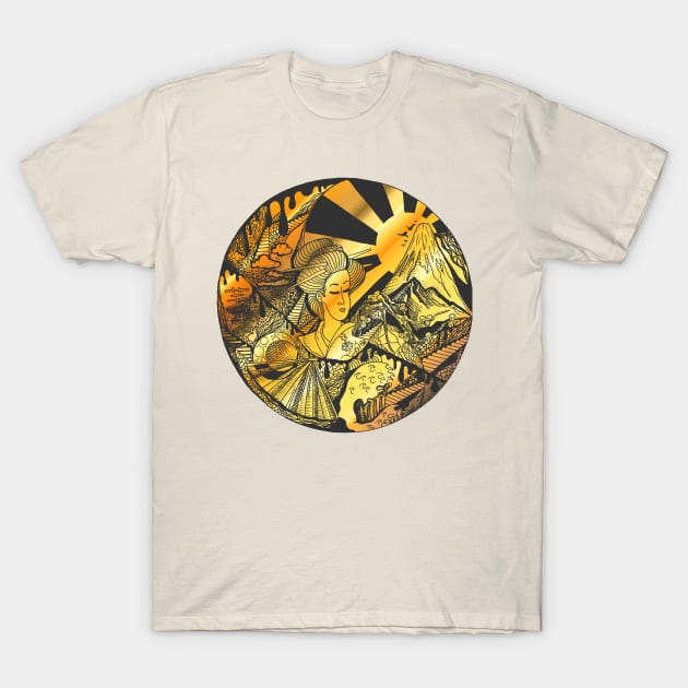 Gold Dreaming of Japan T-Shirt by kenallouis